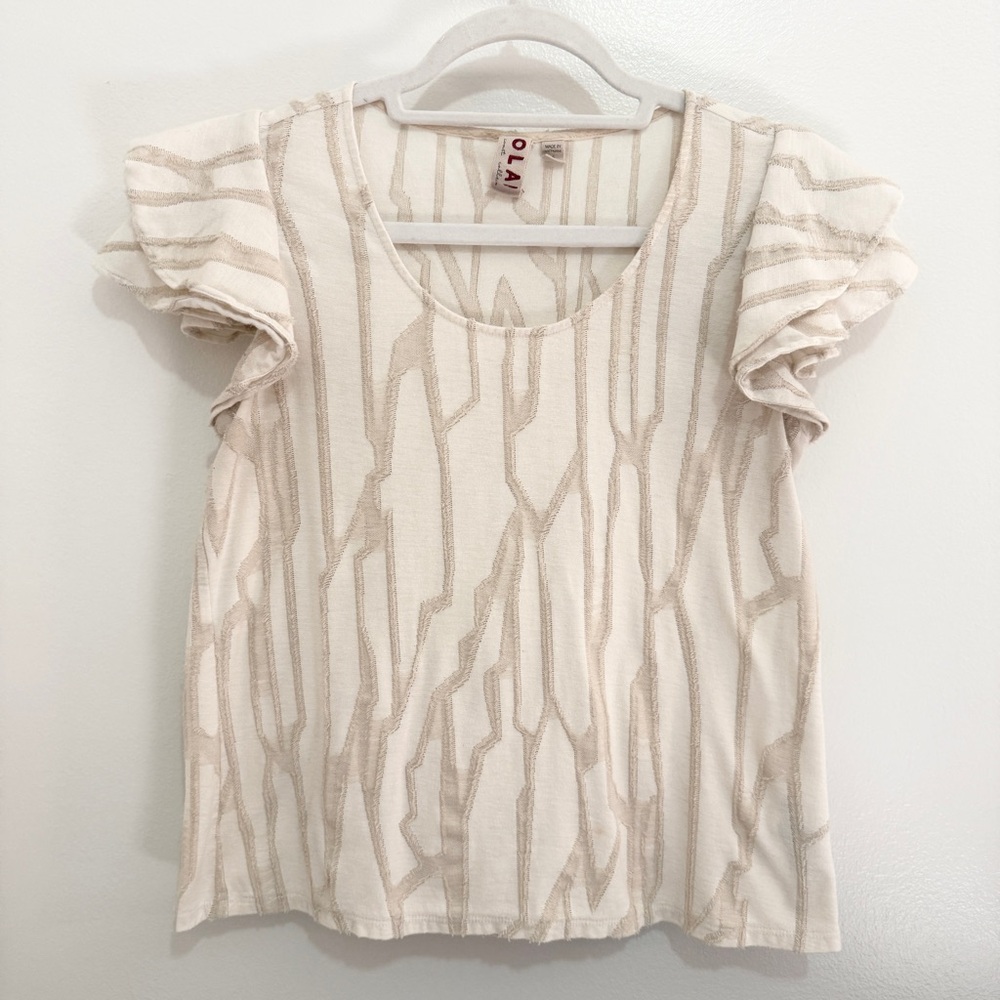 Dolan Anthropologie Boho Embroidered Flutter Sleeve Top Small